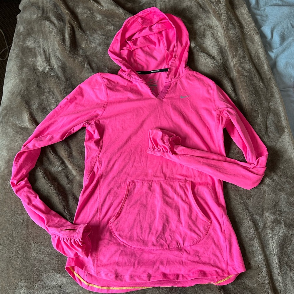 Nike Pro Pink Running Workout Hooded Shirt SMALL 💞
